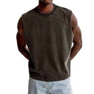 Débardeur homme été de haute qualité, col rond, uni, 100% coton, sans manches, avec logo personnalisé, effet vintage délavé à l'acide. - Product Image 4