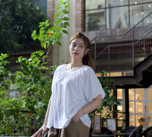 Lujosas blusas de manga corta para mujer 50% Lino 50% rayón tejido de seda con patrón de cuadros y volumen - Product Image 2