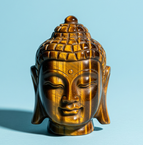 Estatua de cabeza de Buda tallada a mano, estatuilla, artesanía india, regalo de negocios grabado con Ojo de Tigre, piedras preciosas semipreciosas, budismo - Product Image 5