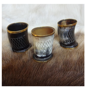 Cuerno de Búfalo, diseño de latón, 3 piezas, copa de vino de cuerno de búfalo medio quemado personalizada de alta calidad - Product Image 1