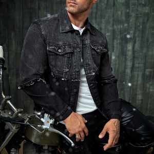 แจ็คเก็ตยีนส์ผู้ชายทรงหลวมสไตล์สตรีทสีเทา ไซส์ใหญ่พิเศษ - Product Image 2