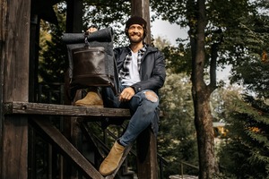 Custom fasion Style Genuine <b>Leather</b> Roll Top <b>Laptop</b> Rucksack Winter Backpack in Grey Perfect Gift for Boyfriend - Product Image 2