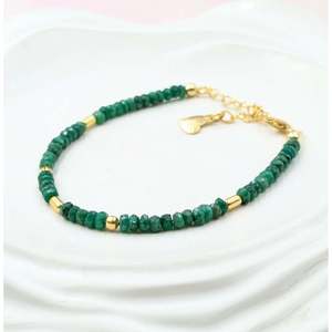 18K Gold Fine <b>Charm</b> Bracelet with Emerald Corundum - Product Image 1