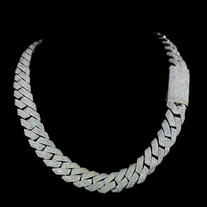 Collar de Plata de Ley 925 Maciza Premium con Moissanita VVS1 de Corte Brillante Estilo Hip Hop, Cadena de Eslabones Cubanos con Acabado en Rodio, Unisex, Pasa Prueba de Autenticidad - Product Image 1