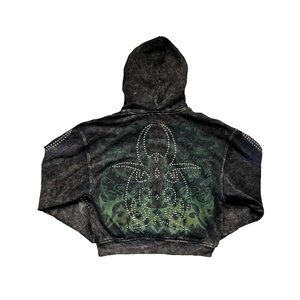 เสื้อฮู้ดแขนยาวโชว์ไหล่สำหรับผู้ชาย2025เสื้อสวมหัวเสื้อฮู้ดผ้าซักกรดดีไซน์พลอยเทียมออกแบบได้ตามต้องการโลโก้ - Product Image 2