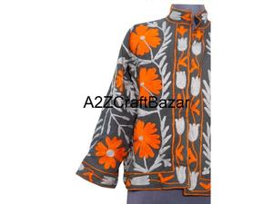 Women's Winter Jacket With Indian Suzani Embroidery Floral Pattern Duck Fabric Cotton Filled <b>Coat</b> With Robe Gift For Her - Product Image 2