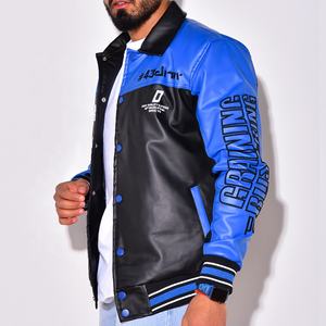 Veste de moto en cuir classique rétro de couleur bleue Oem logo Patch broderie veste de course en cuir pour hommes collège Baseball - Product Image 4