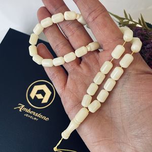 Misbaha en ambre blanc de la Baltique, petites perles en forme de baril, perles de prière islamiques naturelles - Product Image 2