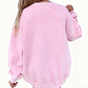 Suéter de Invierno de Alta Calidad para Mujer, Tejido de Punto Casual, Color Rosa, Felpa de Algodón, Bordado, Cuello Redondo, Manga Murciélago - Product Image 2