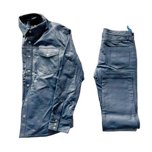 High Quality Men Cowhide Leather Jacket and <b>Pants</b> Set Casual Fashion Men Leather Jacket and Trouser Set - Product Image 6