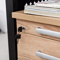 PLANK PL-046W04 Armoire de classement mobile à 3 tiroirs avec serrure, de haute qualité, multifonctionnelle, en bois, couleur moderne blanc et noir, finition thermolaquée