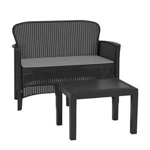 Divano divano da 2 posti in polipropilene antracite Progarden Set tavolino e Jungle Rattan linea da giardino per uso interno - Product Image 3