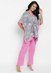 Women's Stylish Silk Kaftan Exclusive Digital Printed Lady Elegance Floral Printed Short Women Kaftan Top With Solid Color <b>Pant</b> - Product Image 2