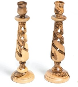 เชิงเทียนทำจากไม้ดีไซน์บิดเบี้ยวมีผิวแบบโบราณสำหรับตกแต่งบ้านชั้นวางของและโต๊ะรับประทานอาหาร - Product Image 2