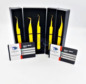 Pince à épiler pour extensions de cils en acier inoxydable YCT Private Label, pointe dorée jaune, poignée diamantée, logo personnalisé, outil pour sourcils et cils - Product Image 6