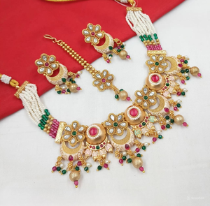 JOYERÍA DE COBRE TRADICIONAL Y DE MODA INDIA CONJUNTO DE JOYERÍA DE BODA NOVIA PARA MUJER CONJUNTO DE PENDIENTES Y COLLAR - Product Image 1