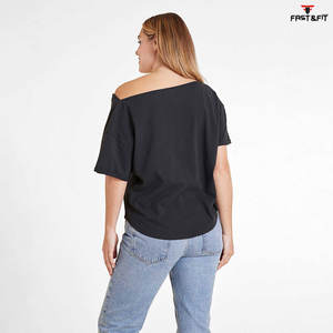Meilleure vente nouveau design pas cher prix femme unie Design de mode personnalisé 100% coton tissu femmes hors épaule T-Shirts - Product Image 3