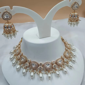 ENSEMBLE DE BIJOUX INDIENS TRADITIONNELS ET À LA MODE EN CUIVRE ENSEMBLE DE BIJOUX DE MARIAGE POUR FEMMES BOUCLES D'OREILLES ET COLLIER - Product Image 1