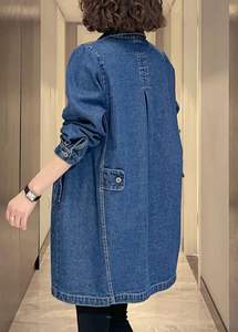 Veste en jean longue classique pour femmes Chic surdimensionné palangre polyvalent genou à la mode superposition essentiel Vintage Streetwear - Product Image 4