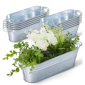 Jardinières de fleurs fraîches galvanisées en fer de forme ovale populaire pour jardinière décorative de patio de jardin à la maison avec poignées - Product Image 6