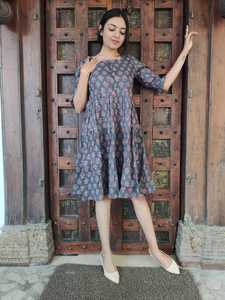 Vestido de algodón indio con volantes, cuello cuadrado, hasta la rodilla, vestido de algodón, Vestido de playa de verano para mujer - Product Image 3