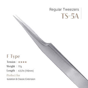 Pince à épiler en acier inoxydable à pointe en fibre (forme F) TS-5A pour extensions de cils et sourcils, styles volume avec applicateur - Product Image 2