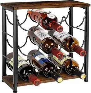 Personalizado Vino Pin Metal Madeira 9-Bottle Countertop Wine Rack Pegs Stackable Stand Wine Rack Armazenamento de Vinho Prateleira Stand Bracket