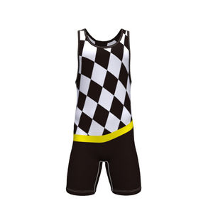 เสื้อมวยปล้ำโพลีเอสเตอร์ผ้าสแปนเด็กซ์พิมพ์ซับลิเมชันออกแบบโลโก้ได้ตามต้องการ - Product Image 1