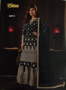 Diseñador de estilo indio pakistaní Exclusivo Mono Soft Net Secuencia Bordado Trabajo de piedra Sharara Palazzo Traje Bodas Fiestas - Product Image 2