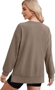 Femmes surdimensionné léger pull sweat 2025 mode doux col rond côté fente fermeture éclair à manches longues haut pour l'automne/hiver - Product Image 4