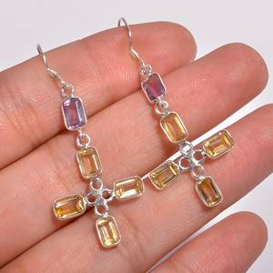 Boucles d'oreilles pendantes en argent sterling 925 de style classique Bijoux fins avec boucles d'oreilles pendantes élégantes en pierres précieuses mélangées - Product Image 3