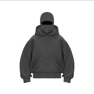 Sweat à capuche en coton d'hiver uni à coupe régulière 2025 avec capuche double couche, design streetwear masqué, tissu tricoté doux et respirant - Product Image 6