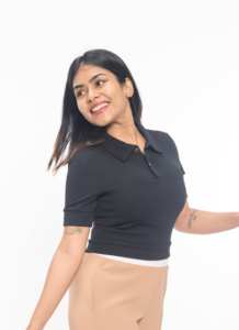 ชุดถักสำหรับผู้หญิงเสื้อคอกลมและกางเกงโพลีเอสเตอร์ผสมสีเข้ม - Product Image 3