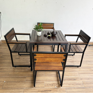 Contemporary 4-Person Wooden Table and Chair <b>Set</b> with Iron Frame CBCF193 - Product Image 3