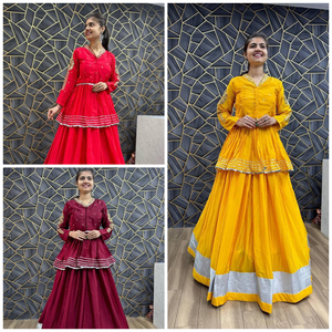 Haute qualité jaune Kedyu Lehenga ensemble en Chinon fil séquence travail traditionnel Navtarti vêtements de mariage pour les fêtes - Product Image 5