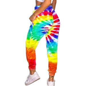 Pantalon de survêtement pour femme à taille haute, tie-dye, en tricot doux, léger, streetwear, imperméable, respirant, coupe-vent, avec cordon de serrage à l'avant - Product Image 2