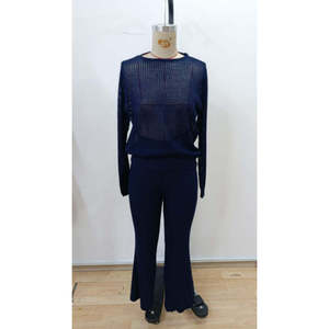 Conjunto de Dos Piezas de Blusa de Punto de Manga Larga y Cuello Redondo para Mujer de Jane, con Detalle Transparente, Estilo Casual para Adultos - Product Image 5