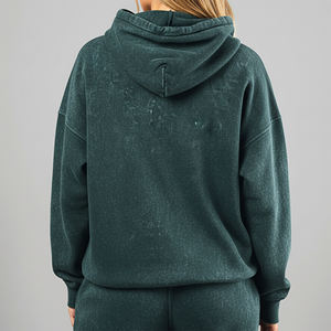 Sweat à capuche surdimensionné personnalisé en molleton 100 % coton délavé à l'acide avec cordon de serrage long imprimé sur le devant pour femme, pull-over hiver automne - Product Image 2