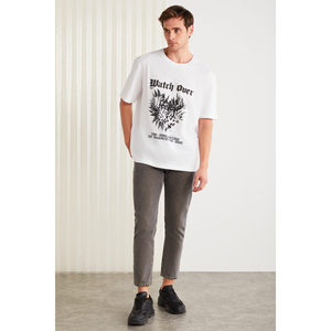 เสื้อยืดคอกลมทรงปกติพิมพ์ลายผ้าฝ้ายออร์แกนิก 100% สำหรับผู้ชาย GRIMELANGE - Product Image 4