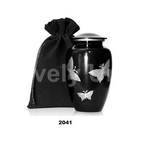 Urna para adultos de cremación de latón negro mariposa plateada para cenizas humanas con bolsa de terciopelo gratis - Product Image 1