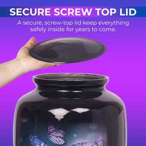 Urne funéraire moderne fabriquée à la main de 200 lb pour adultes, design papillon élégant, cercueil commémoratif de luxe pour animaux de compagnie, couleur noire - Product Image 4