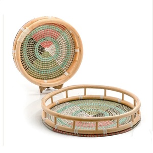 Set Of Two Rattan <b>Round</b> <b>Serving</b> <b>Tray</b> High Sustainable Quality Home Hotel Restaurant Dinnerware Food <b>Serving</b> Dish Home Hotel - Product Image 1