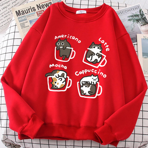 American Style <b>Coffee</b> Cat Cute <b>Print</b> Cartoons Hoodie Men Women Sweatshirt Loose Warm Clothes Personality Autumn Hoody Couple - Product Image 2