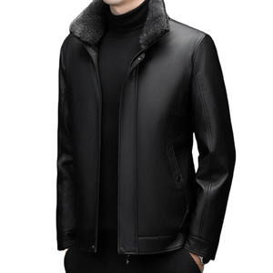 Chaqueta de cuero para hombre estilo 2025 Otoño Invierno Casual piel de una pieza para hombre Super suave SE forro de felpa chaqueta cálida - Product Image 2