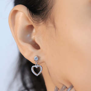 NOVAMART Fine Zarkan Silver Love Heart Drop <b>Studs</b> Fashionable Shaped <b>Earrings</b> Wholesale Export - Product Image 1