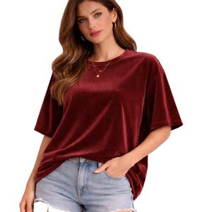 OEM/ODM Wholesales Oversized T-<b>shirts</b> Custom Made Plain Dyed High Quality 220GSM Velour Women <b>Half</b> <b>Sleeve</b> Drop Shoulder S-XL - Product Image 6