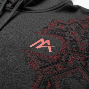 Sweat à capuche brodé gris anthracite pour homme MATTIERA, motif graphique rouge et argenté, en molleton, style streetwear, personnalisable, vente en gros, OEM, ODM - Product Image 5