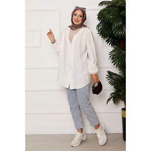 Camisa Kimono de Lino Color Crudo para Mujer, con Botones Delanteros, Corte Holgado, Estilo Coreano, Informal, con Cuello de Lazo, Top Corto, Talla XL, para Primavera - Product Image 1