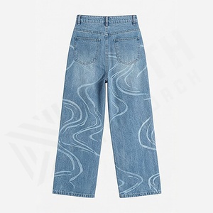 Baggy Streetwear <b>Men's</b> Pants Plain Style <b>Jeans</b> Loose Fit Straight Stacked Denim Oversized <b>Trousers</b> Customized Color Premium New - Product Image 2
