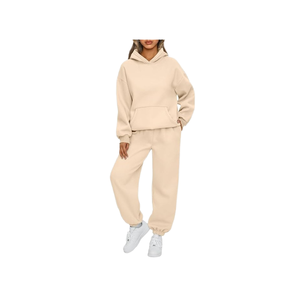 Femmes automne écologique polaire sport décontracté sweat pantalon ensemble motif solide col à capuche OEM grande taille mode - Product Image 1